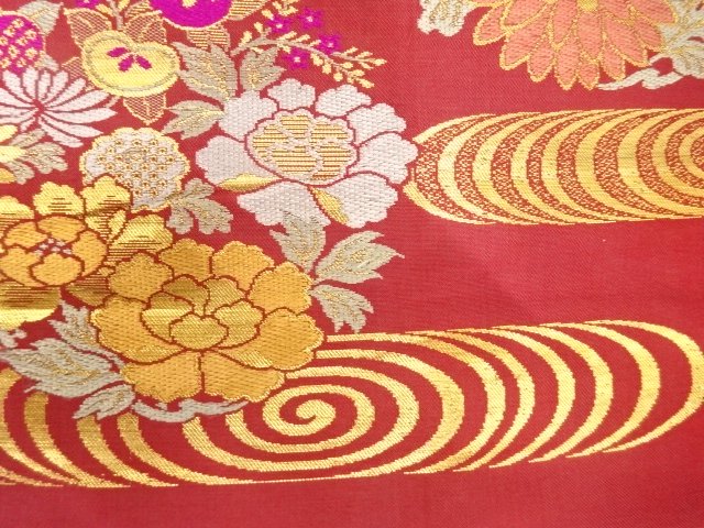  アンティーク　観世水に花丸模様織り出し名古屋帯（着用可）